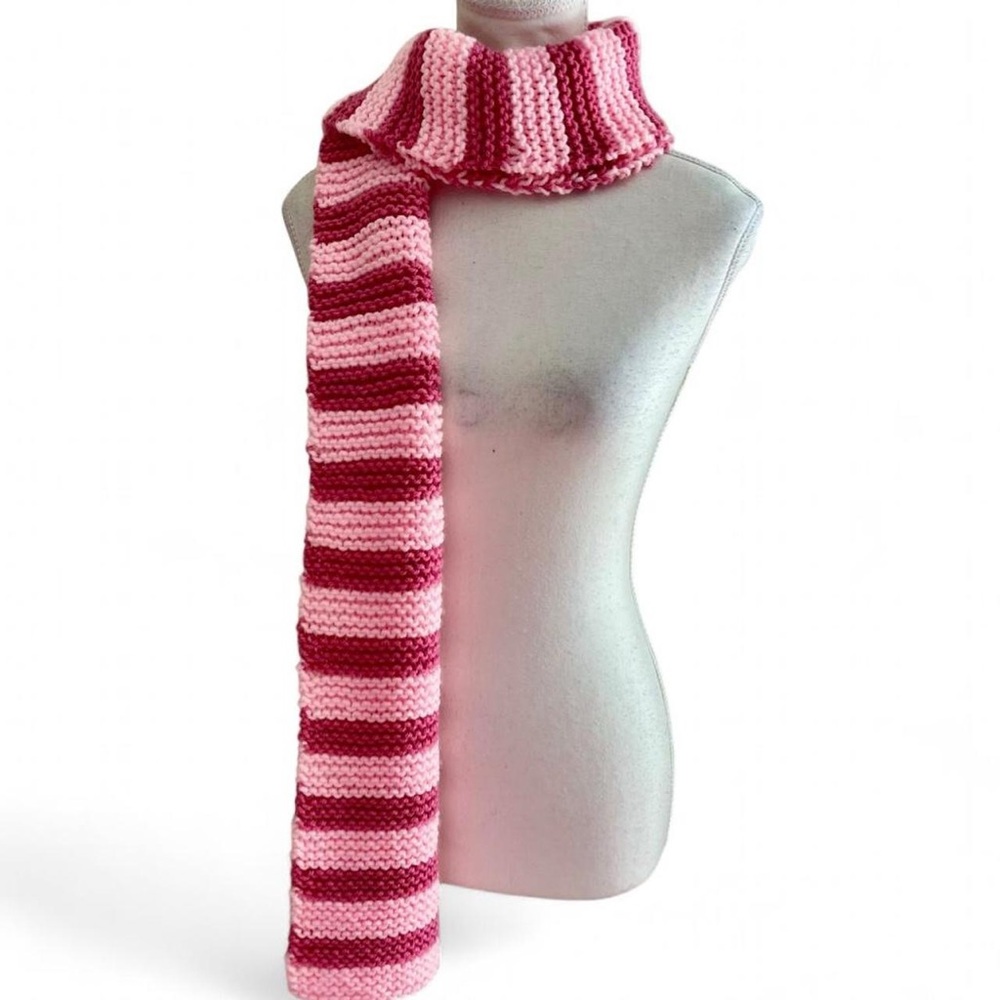Striped Pink and Red Knit Scarf